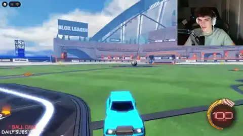 Blox League car chasing the ball toward the far net