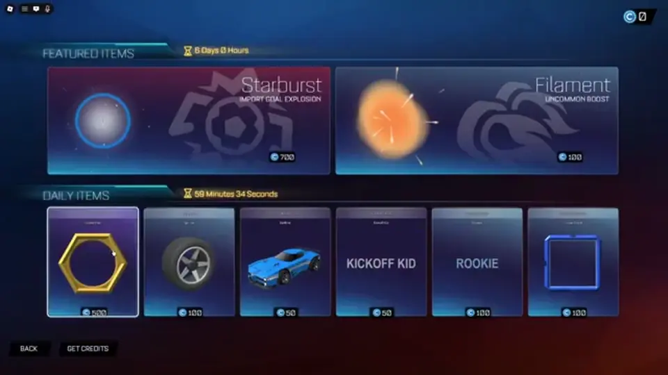 Blox League item shop featured goal explosion, boost, wheels, and titles