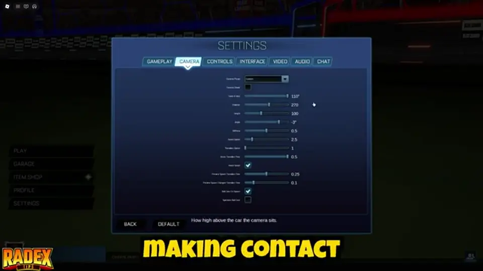 Blox League Camera settings with field of view and camera shake